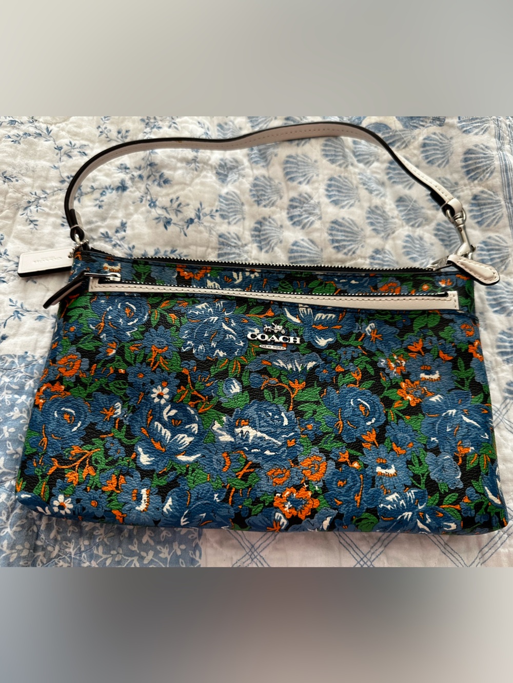 Coach Floral Crossbody Clutch in Blue, Orange & Green
